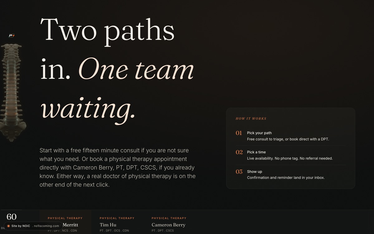 Physio+ after: The booking flow: where acquisition converts